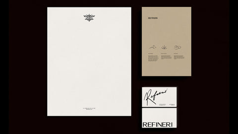 Graphic depicting letterhead, hand drawn illustrations, and business card for jewelry brand