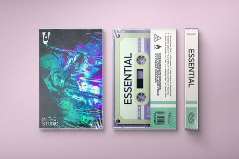 Front and back of cassette tape design with blue, purple, and green gradient design
