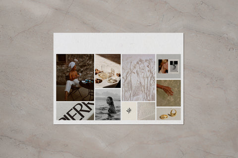 Mood board for a jewelry brand featuring neutral colors