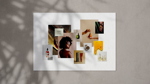Mood board for a brand with earth tones and pops of yellow